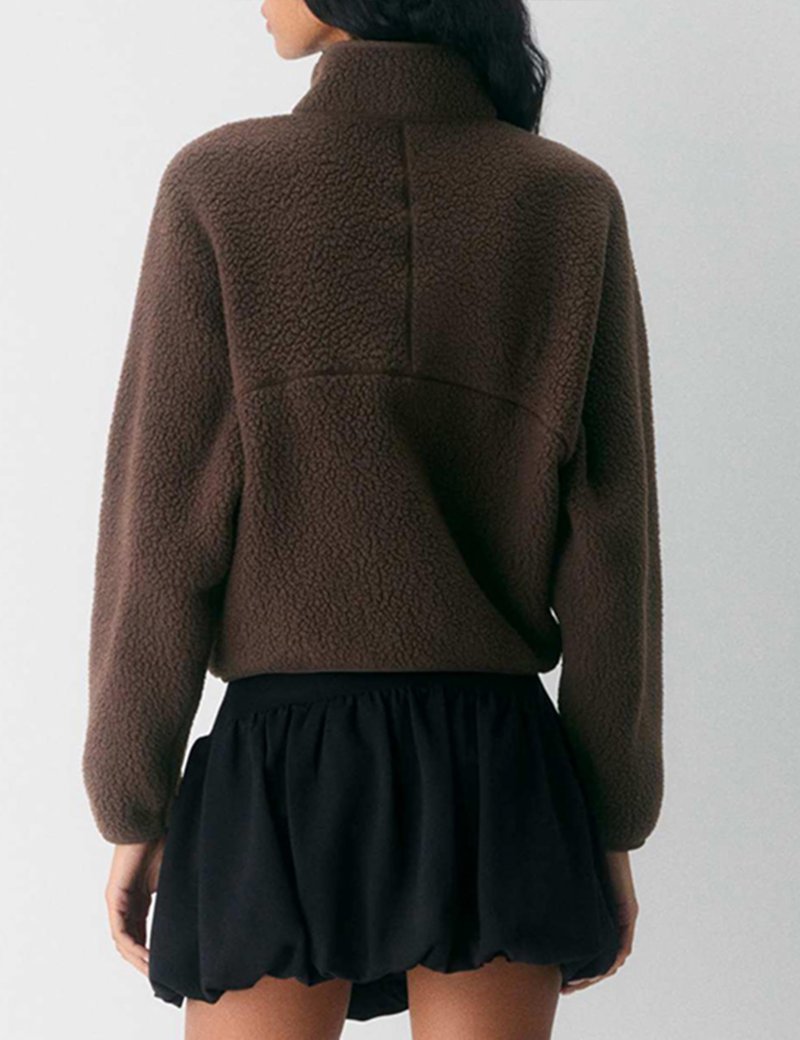 Yozazzy Fleece Jackets Women Causal Long Sleeve Sherpa Jacket Warm Ziper Fuzzy Coat Sweatshirts Trendy with Pockets(Brown-M)