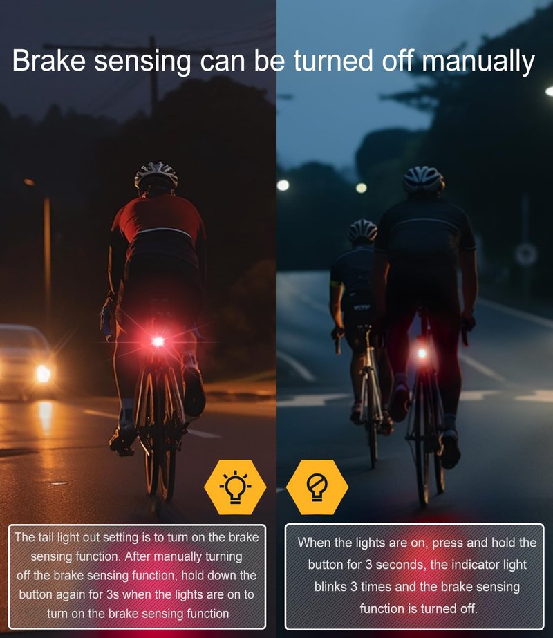 TOWILD TL03 Bike Tail Light Smart Brake Sensing Bike Rear Lights,Type-C Cable Waterproof Bicycle Back Lights Led Rechargeable Auto On/Off Flash Strobe Safety Red Taillight for Road Cycling Commuting