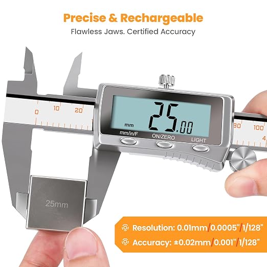 HARDELL Digital Caliper 8 Inch, Rechargeable All Metal Electronic Micrometer
