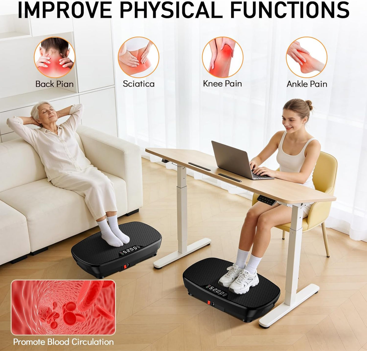 Skiennix Vibration Plate Exercise Machine - 2026 Fitness Platform for Lymphatic Drainage | 400 Lbs Capacity with Remote Control