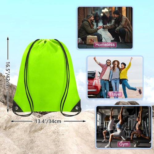 Grneric Drawstring Bags - 14 Pcs Cinch Sackpack for Men & Women | Light Green Gym Backpack