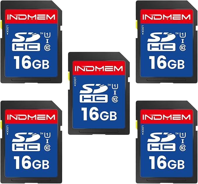 16GB SD Card, 5 Pack SDHC Memory Cards UHS-I U1 Class 10 High-Speed Full HD