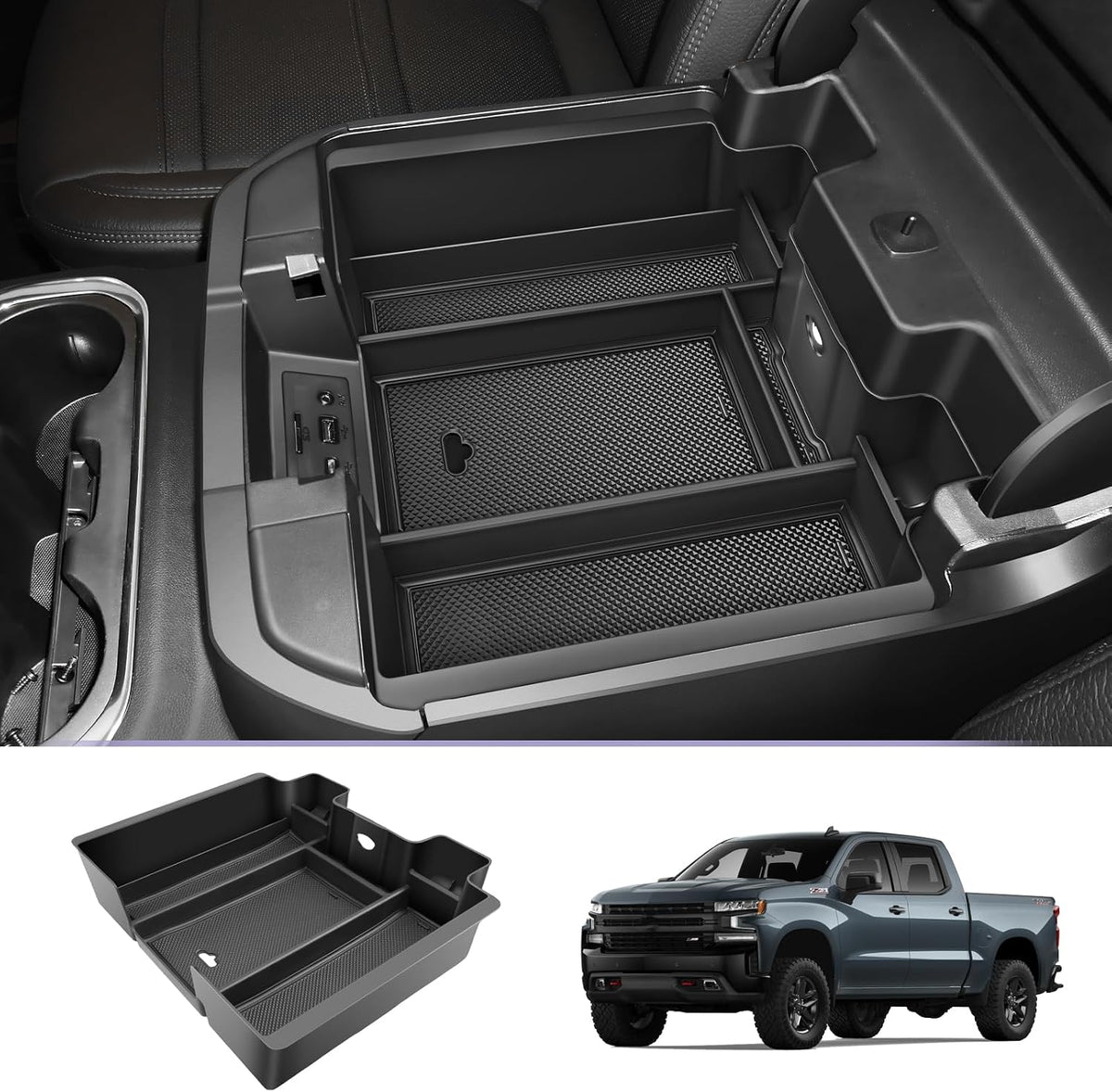 LUWU Center Console Organizer for 2023 2024 2025 2026 Chevrolet Colorado & GMC Canyon Accessories Armrest Console Storage Box Glove Organizer Tray ABS Material Double-layer Design Storage Box (Black)