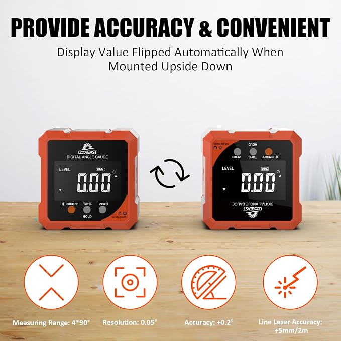 Digital Angle Finder with Laser, 4-side Magnetic Digital Angle Gauge,