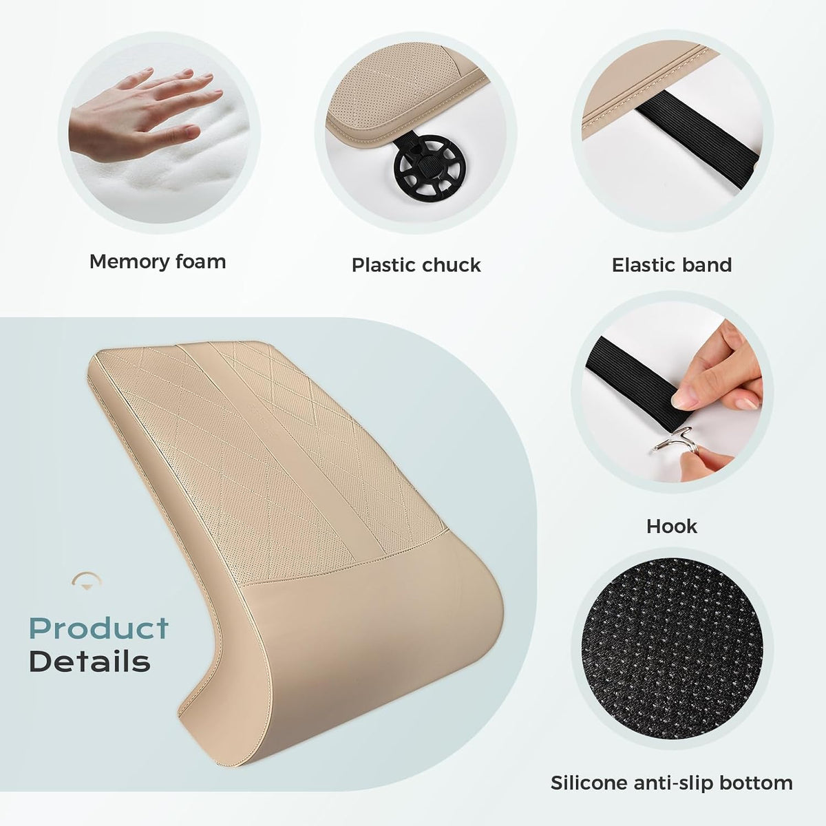 Coverado Car Seat Extender Leg Support, Leather Leg Support Cushion for Driving, Leg Extender Pad, Waterproof Car Seat Cushion Universal Fit for Most Cars, Beige