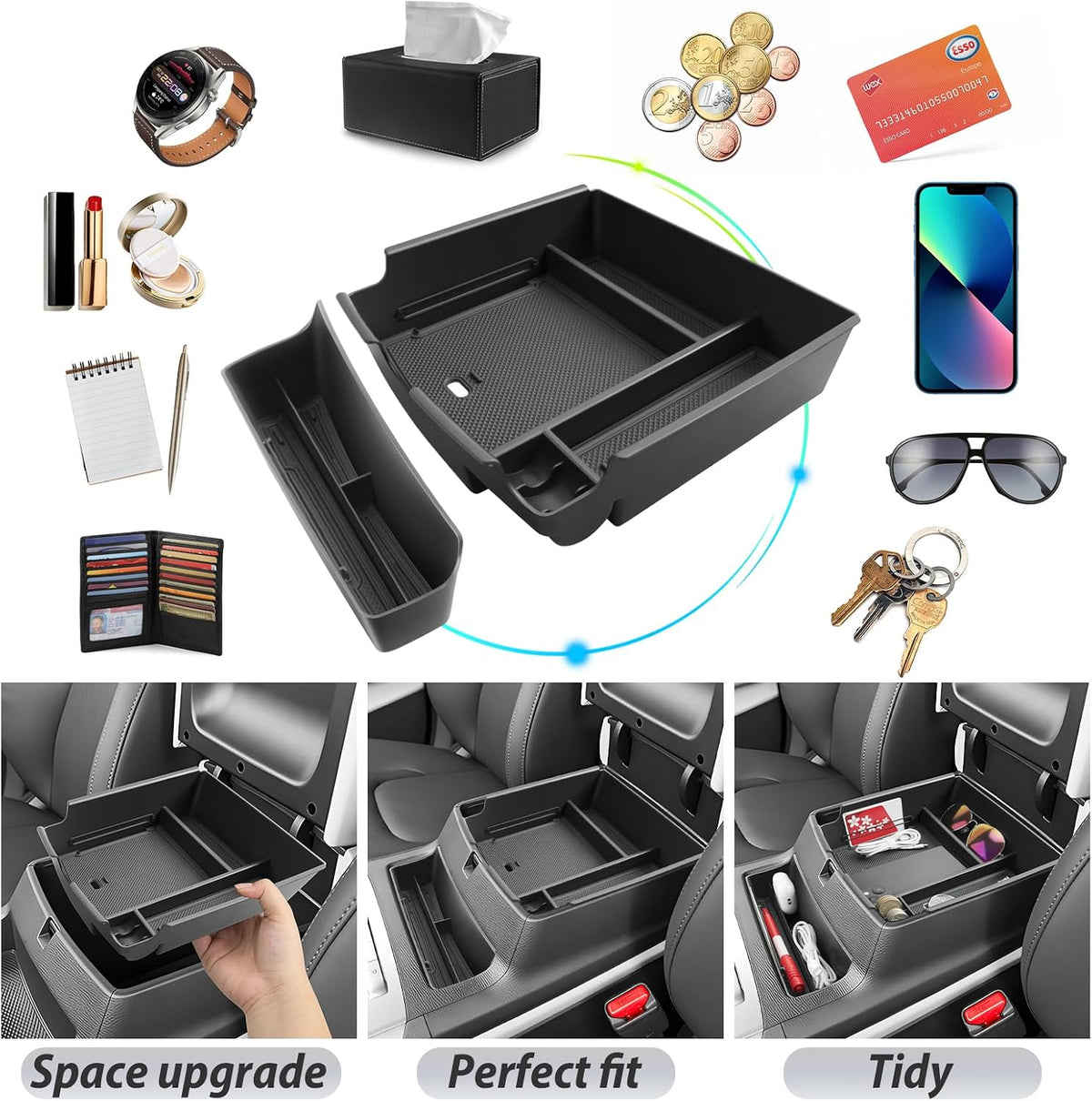 SKTU 2Pack for 2025 2026 2027 Kia Carnival Center Console Organizer for 2025 2026 2027 Kia Carnival Console Tray & Front Tray Kia Carnival 2025 2026 2027 Accessories ABS Insert Glove Pallet Organizer