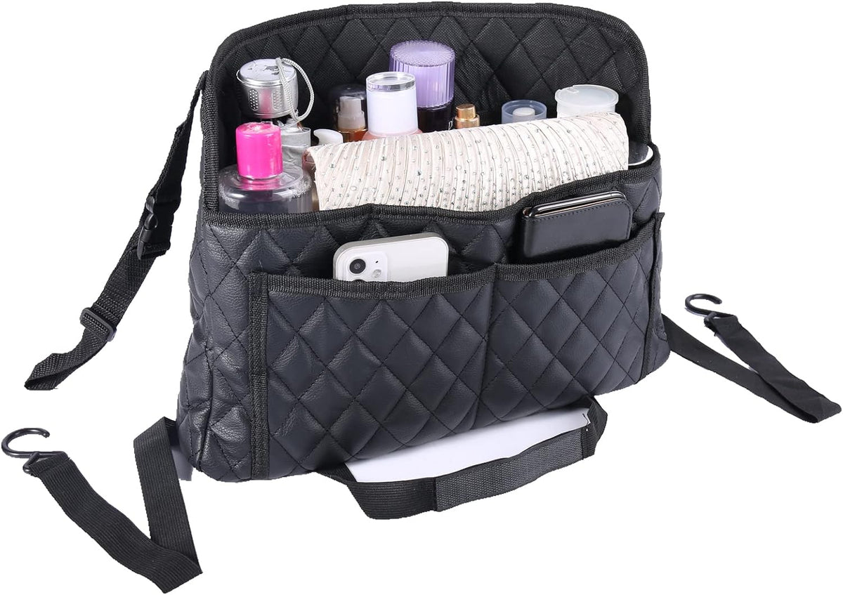 Car Purse Holder - Durable Leather Seat Back Organizer with Handbag Holder, Front Seat Storage Barrier, Backseat Pet & Kids Driver Storage Netting Pouch
