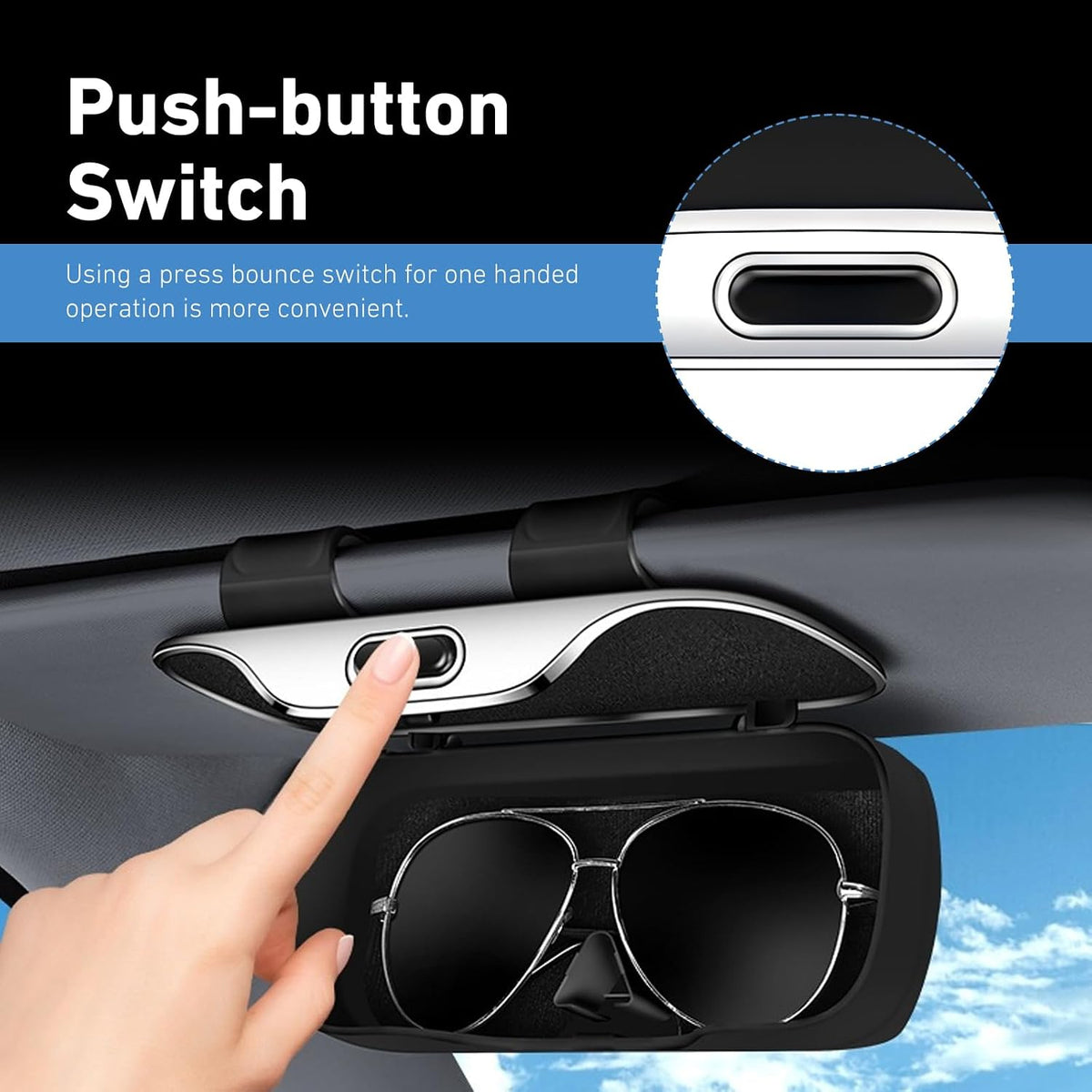Glasses Holder for Car, Multifunctional Visor Sunglass Holder, Scratch-resistant Sunglasses Storage Case, Push-to-close Sun Visor Organizer, for Most Car, SUVs, Trucks (Black)
