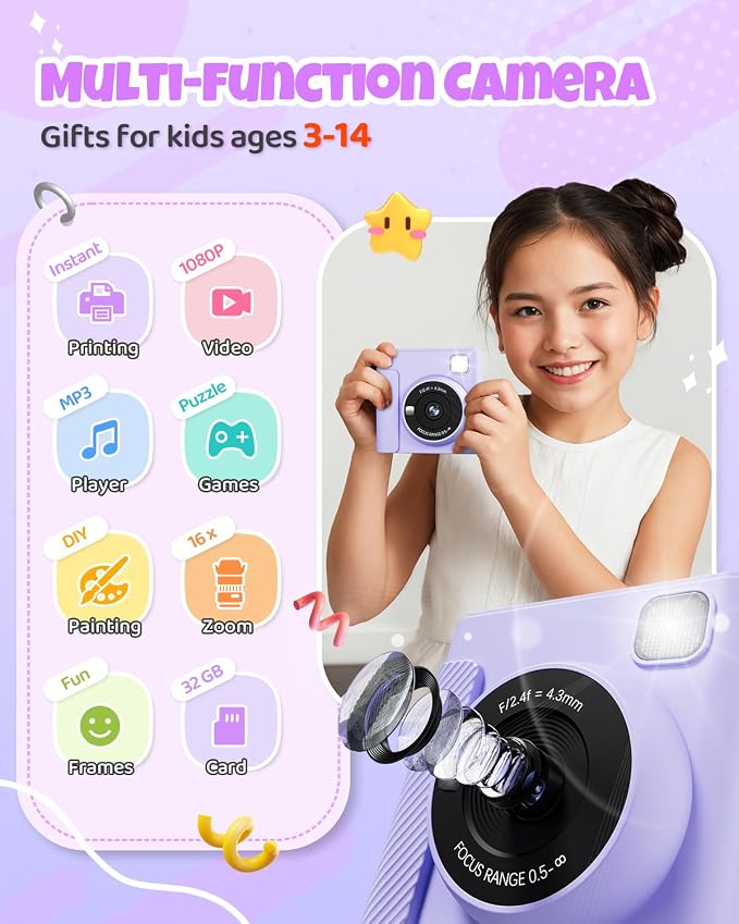 TIATUA Kids Instant Print Camera, Christmas Birthday Gifts
