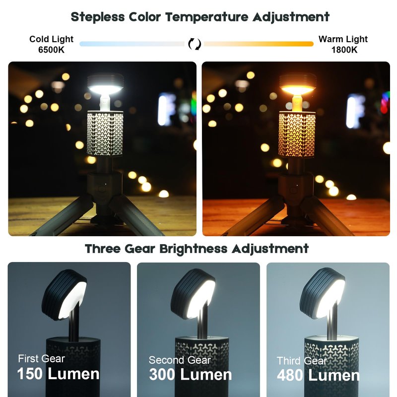 Telescopic Camping Lights,Portable Camping Lantern with Storage Bag,10500mAh Rechargeable Outdoor Adventure Emergency Light,Waterproof LED Work Lights with Magnetic (Gray)