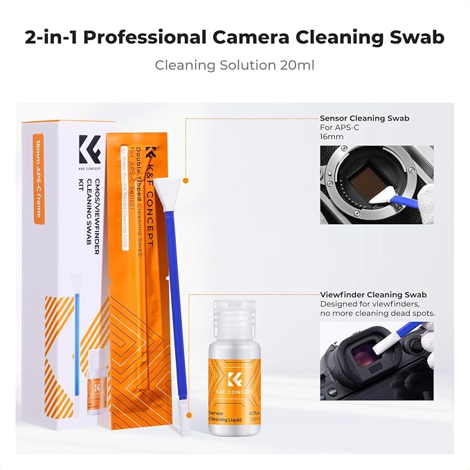 K&F CONCEPT 2-1 16mm APS-C Frame Sensor Cleaning Swab, Viewfinder Cleaning Swab
