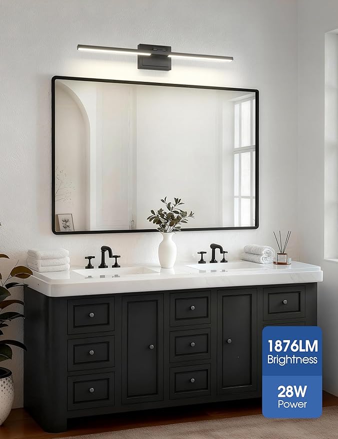 VOLISUN Bathroom Vanity Light 31.5 inch, 5CCT Dimmable, 28W LED Bathroom Light Fixture Over Mirror, Black Bar Vanity Lights for Bathrooms Mirror Cabinets -ETL Certificated