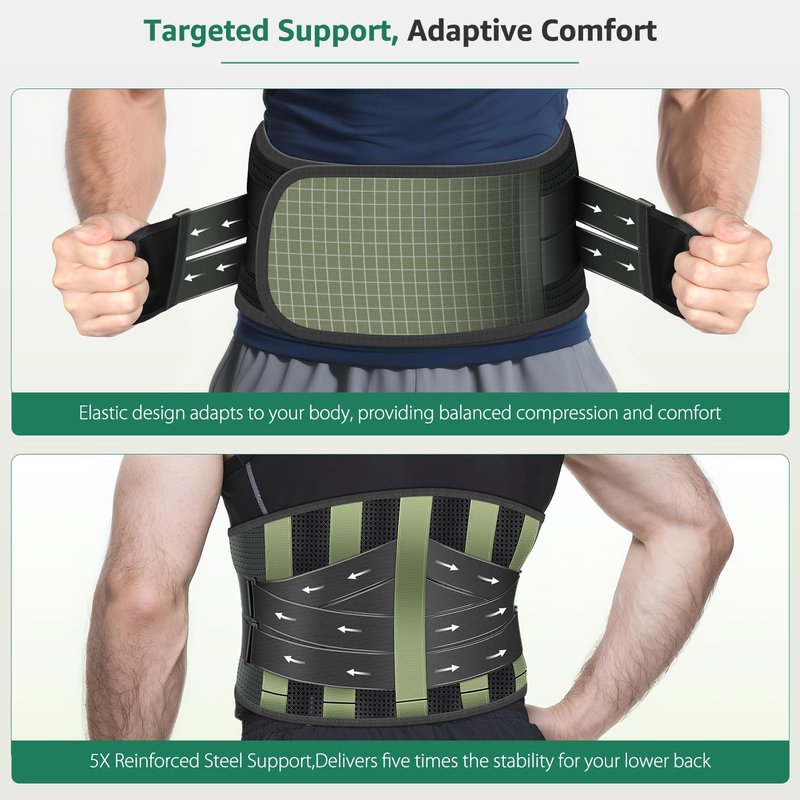 Sohveta Back Brace for Lower Back Pain Relief – Lumbar Support Belt with 5 Steel Stays, Adjustable Compression, Breathable Back Support for Men & Women, Gift Box (Black)
