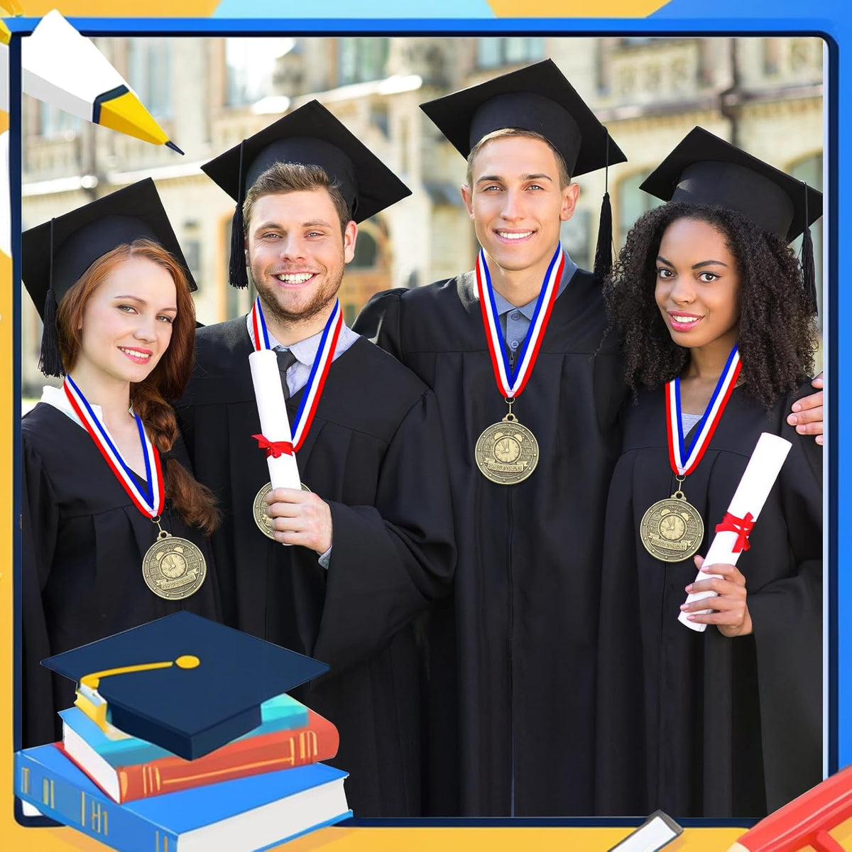 Quelay 30 Pcs Gold Medals - 2'' Award Trophies with Neck Ribbons for Kids & Adults | Graduation & Competitions