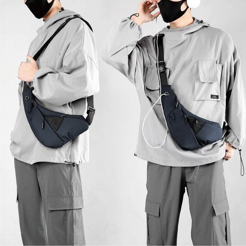 MAYMOONER Small Sling Crossbody Bag for Men, Lightweight Anti-theft One Strap Casual Chest Bag Slim Backpack for Outdoor Walking Trip Hiking Biking Navy Blue