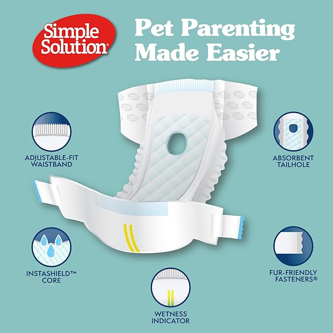 Simple Solution Disposable Female Dog Diapers, Absorbent Leak Proof Protection for Incontinence, Puppy Training, Heat Cycle, Travel, and Housebreaking, Large/XL Dogs, 18–27 Inch Waist, 12 Count