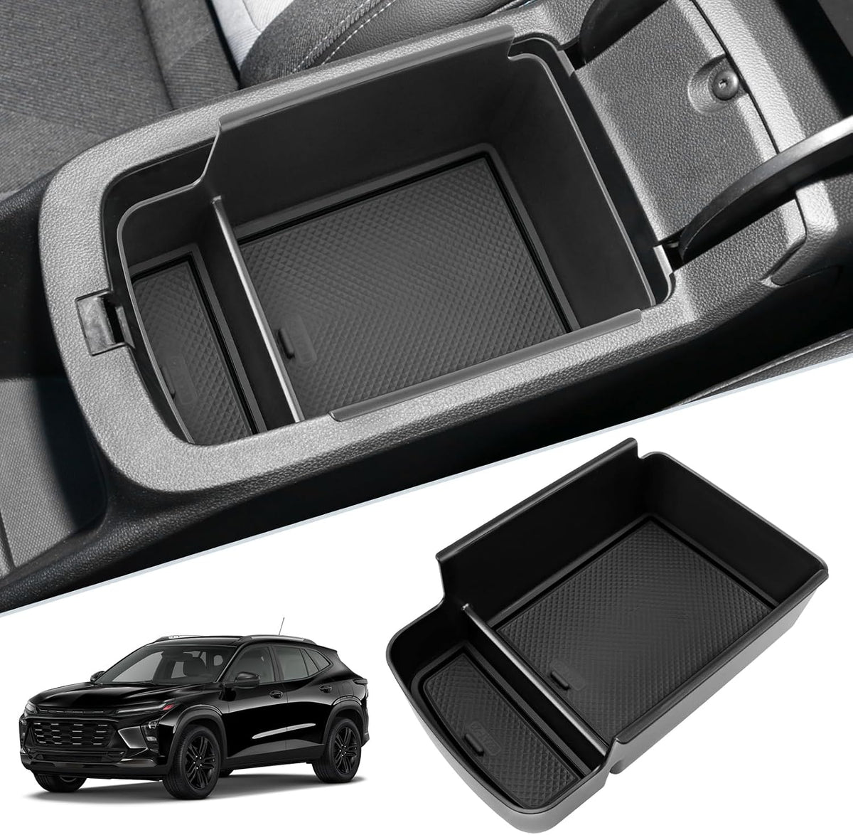 SKTU for 2024 2025 2026 Chevrolet Trax Center Console Organizer 2024-2026 Chevy Trax Insert ABS Materials Tray Armrest Storage Box 2024 2025 2026 Chevy Trax Accessories with Sunglasses Holder (Black)