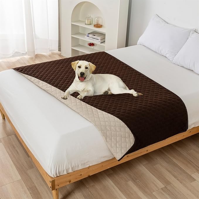 GIBZ Water Resistant Dog Bed Blanket Cover Large Anti Slip Pet Furniture Protector Washable Cat Quilted Mat for Couch, Coffee, 100x127cm