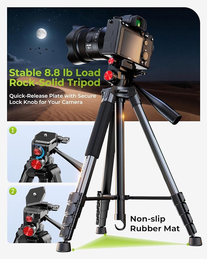 CAMBOFOTO 72" Camera Tripod, Professional Aluminum Tripod Stand