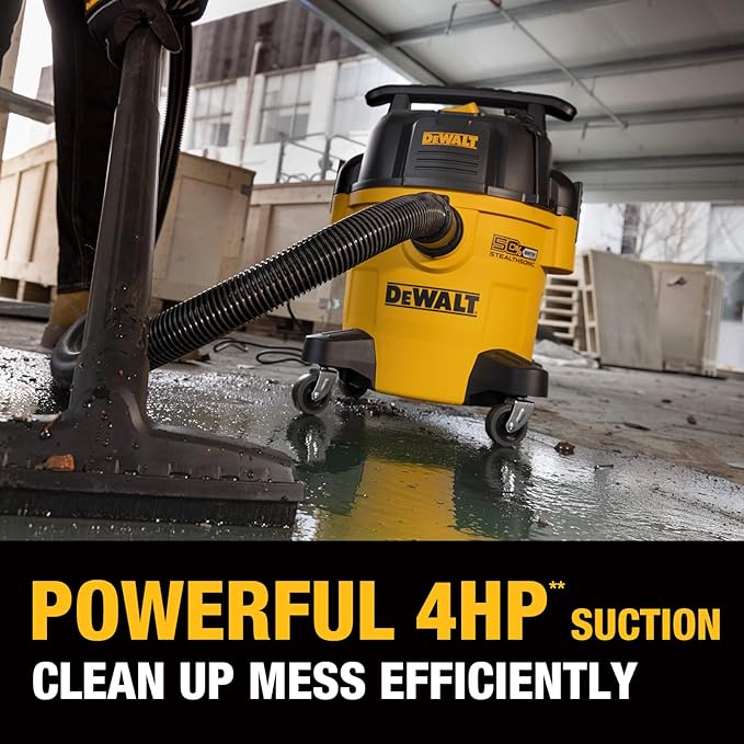 DEWALT Wet Dry Shop Vac 5 Gallon, STEALTHSONIC Ultra Quiet Shop Vacuum Wet and Dry 4 Peak HP, Powerful Suction Wet Dry Vacuum Cleaner, Portable Vacuum for Home, Garage, Workshop, Jobsite, DXV05P-QT