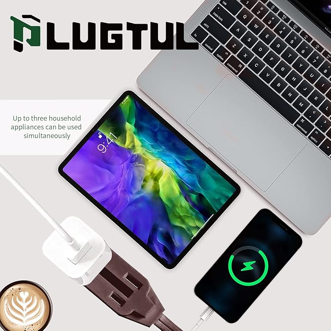 PLUGTUL Indoor Brown Extension Cord 9 Feet, 3-Outlet Household Extension Cord, 2 Prong, 16Gauge, 3 Polarized Outlets with Safety Cap Protect for Home Office, 16/2 SPT-2 ETL Listed