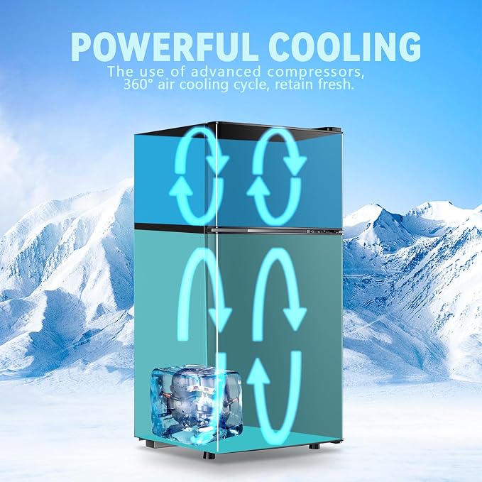 Fridge with Freezer Refrigerator Freezer Double Doors 7 Modes Temp Suit for Apartment Bedroom Office Dark Gray