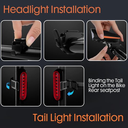 Kunhe Rechargeable Bike Horn with Light Bicycle Front and Rear Lights 2 Sets 1200mah Battery 120dB Bicycle Bell 150 lumens 3 Light Modes 5 Horn Modes Suitable for Children and Adults Night Riding