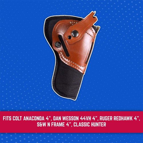 DeSantis Wild Hog Hybrid Revolver Holster - Hybrid Revolver Holster, OWB Holster compatible with Colt Anaconda 4", Dan Wesson 44VH 4", Ruger Redhawk 4", S&W N Frame 4", Classic Hunter - Ambidextrous