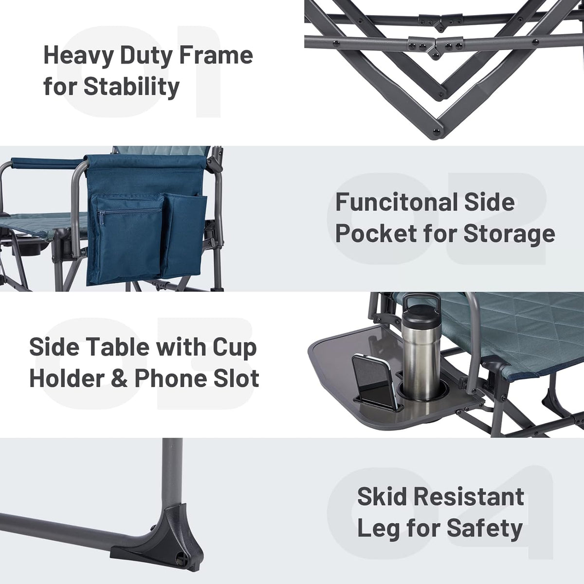 Timber Ridge Camping Chair - Heavy Duty Aluminum Folding Chair with Side Table Pocket | Blue, 400lbs Capacity