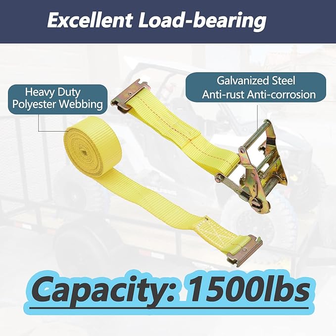 Wheel Chock Tie Down Kit 1500LBS for Trailer & Pickup Trucks - ATV, RZR, Lawn Mower, UTV Tie Down Straps -Heavy Duty Trailer Tire Straps System (4-Wheel Set)