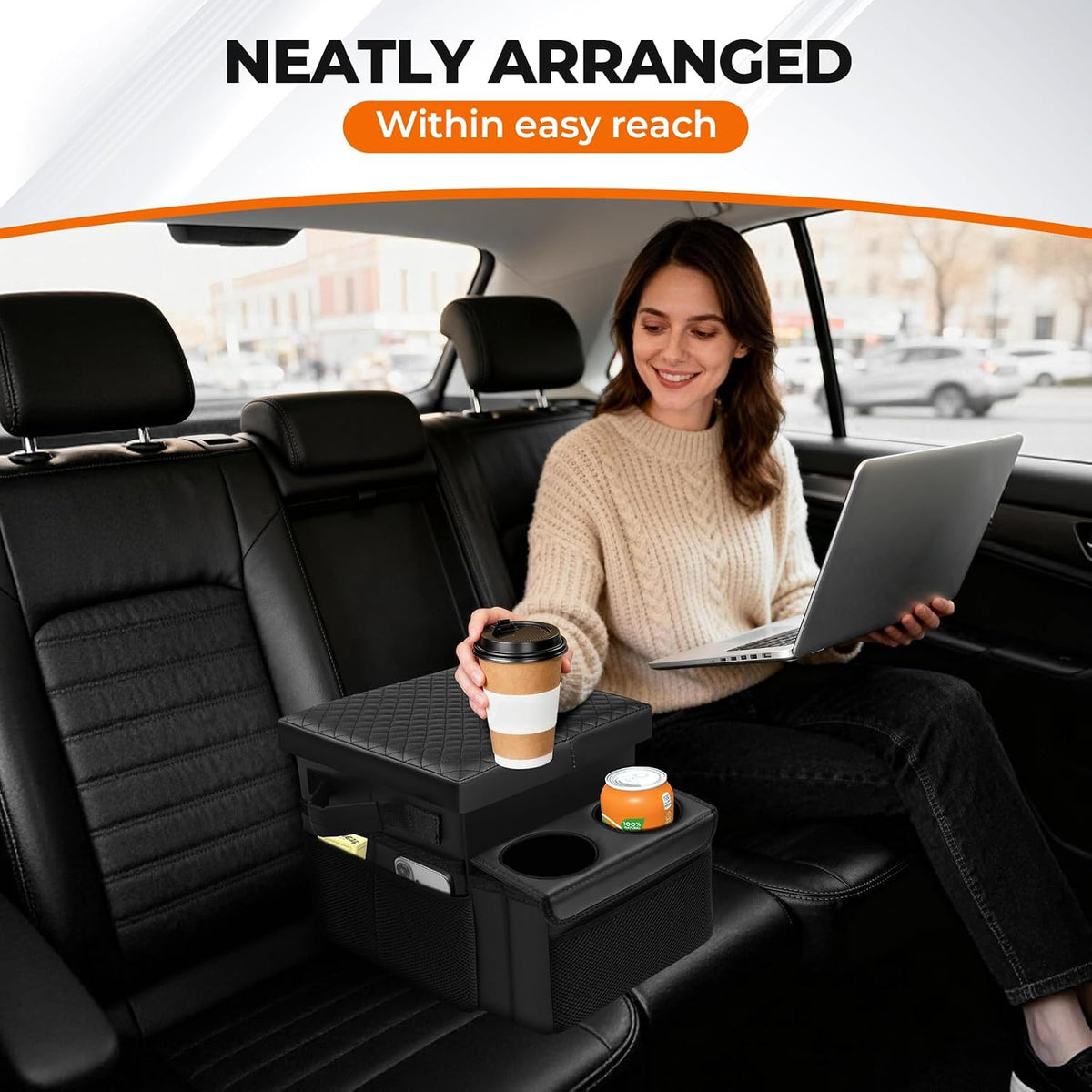 Autorder Car Seat Organizer with 2 Cup Holders - Foldable Universal Rear Bench Seat Console, 21 Qt Large Seat Organizer and Storage, Car Seat Back Storage Box (Black)