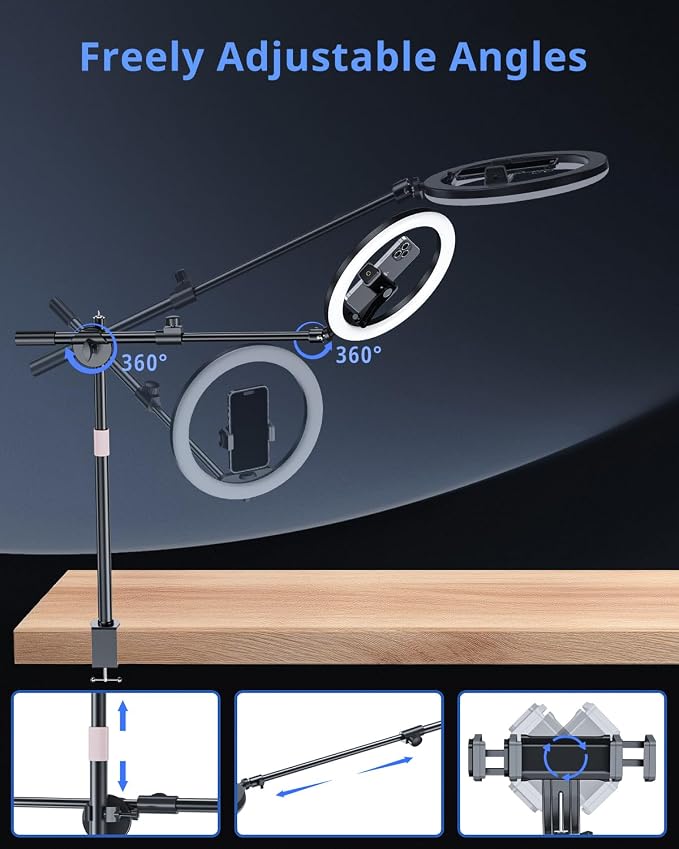 UBeesize 12" Ring Light with Overhead Phone Mount, LED Ring Light with Phone