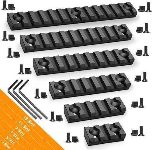 FENTUK Keymod Picatinny Rails Set - 3 to 13 Slot Options with T-Nuts & Screws - Black Finish