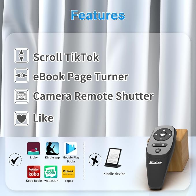 Symcode Smartphone Remote Control Kindle App Page Turner TikTok Remote Control