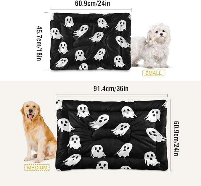 Halloween Dog Bed Mat Halloween Ghost Spooky Comfortable Pet Kennel Beds Washable Cat Beds Crate Pad Pets Sleeping Mattress for Large Medium Small Dogs 24 x18 Inch