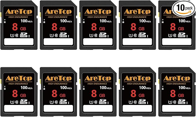 AreTop SD Card 8GB, 10 Pack UHS-I Class 10 SDHC Memory Card, 10 Pack 8GB Full