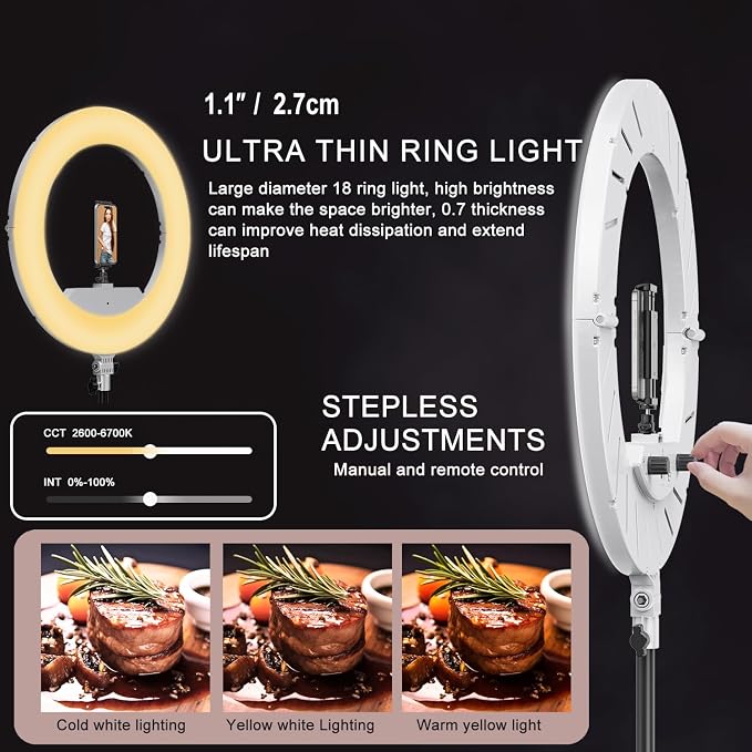 18 Inch Ring Light Kit, 55W Dimmable LED Light, Tripod Stand, Remote Controller