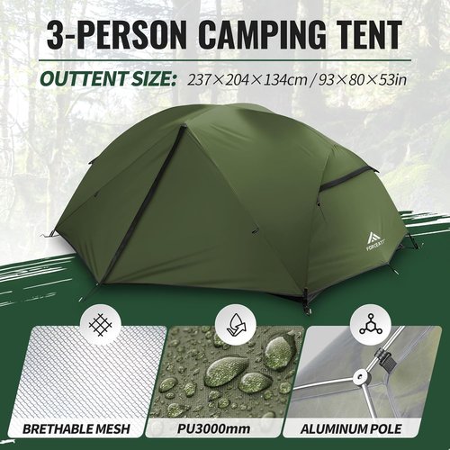 Forceatt Waterproof Camping Tent for 2-3 People | Lightweight & Windproof | 3-4 Seasons, Quick Setup