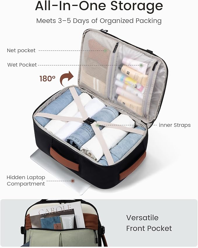 LOVEVOOK 40L Travel Backpack for Women Men, Airline Approved Carry On Luggage