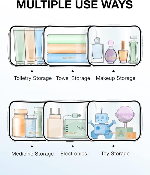 BAGSMART Clear Toiletry Bag - TSA Approved Travel Accessories | Water-Repellent Makeup Bag (Black, 2-Pack)