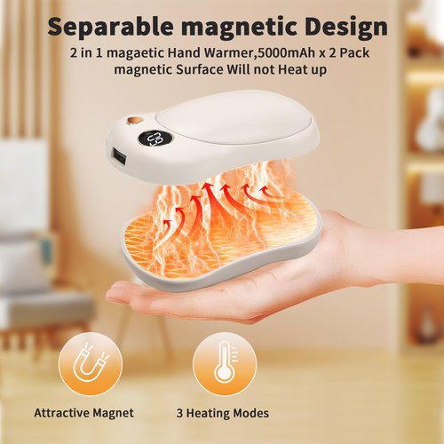 HONEYYEAR Hand Warmers Rechargeable 2 Pack, 10000mAh Electric Hand Warmers, Reusable Portable Pocket Heater, LED Display & 3 Levels, Gifts for Christmas, Outdoor, Golf, Travel, Hunting, Camping