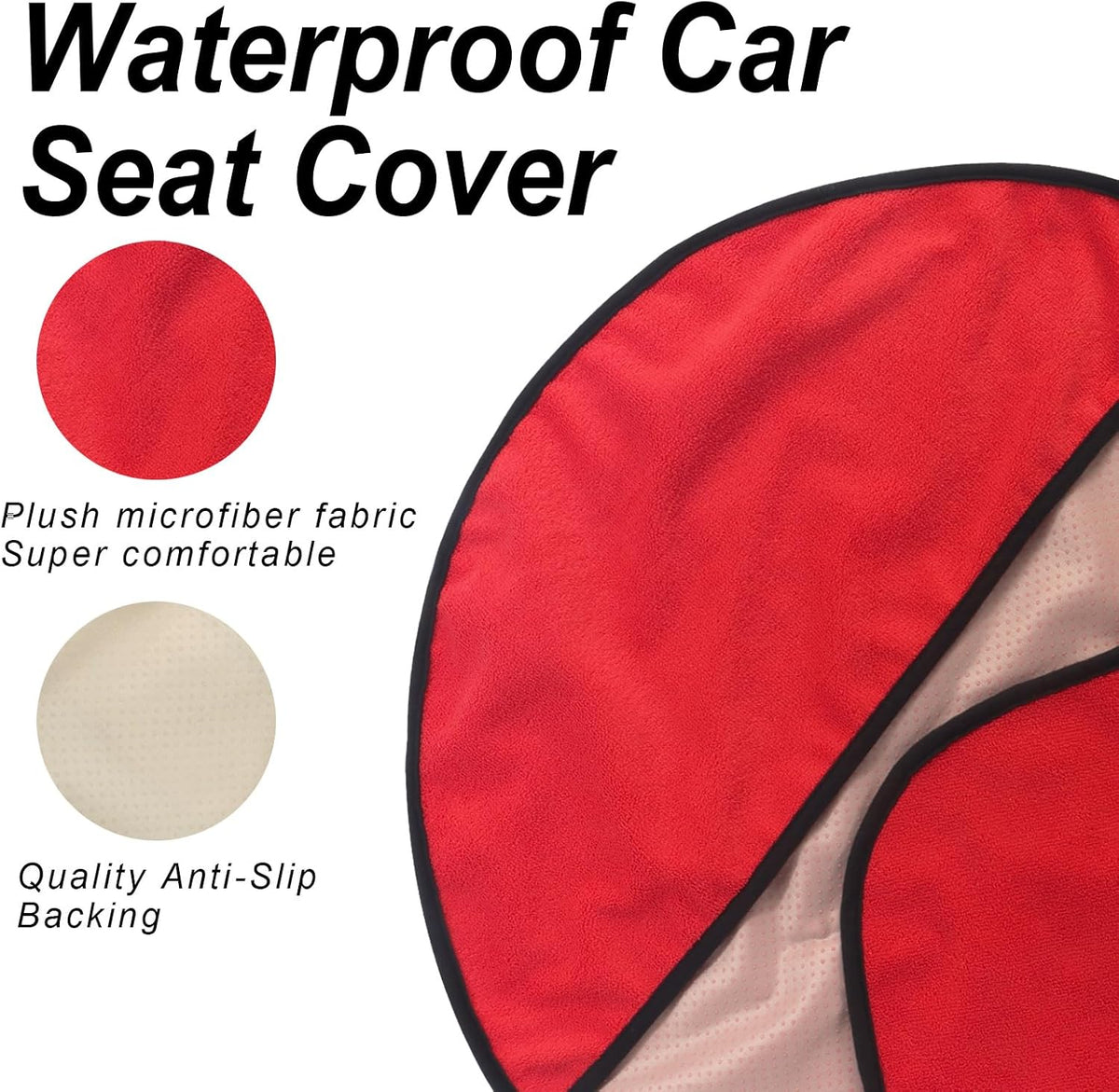 Sweat Towel Car Seat Cover Protector Front Seats for Gym Workout, Running, Swimming, Beach and Hiking, Waterproof Universal Seat Cover for Car, Trucks, Van & SUV (1, Pure Red, Front)