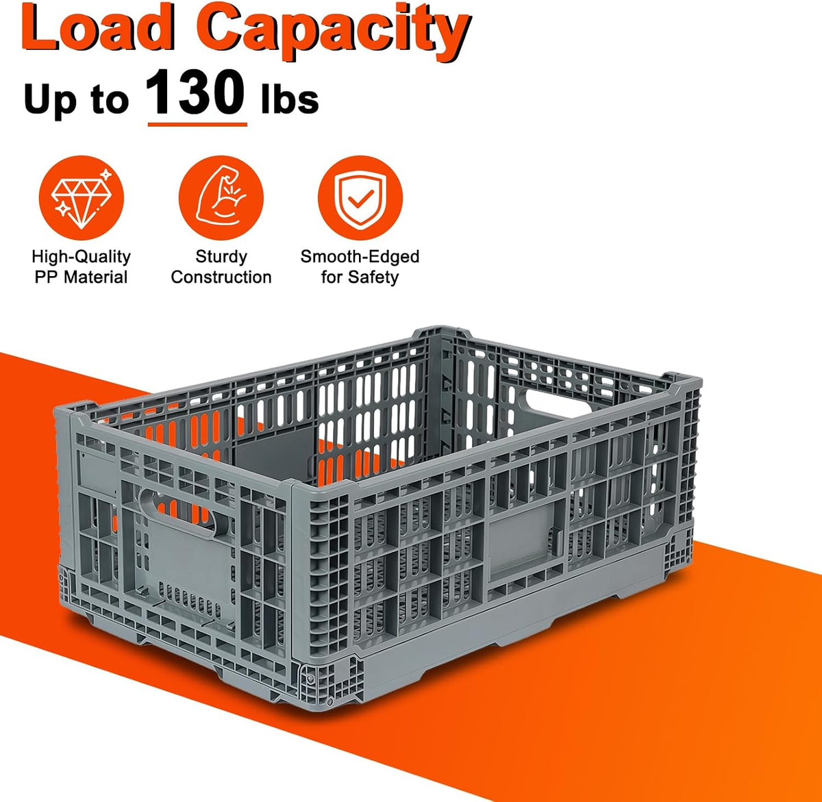 Collapsible Milk Crates 52L, Plastic Folding Storage Crate