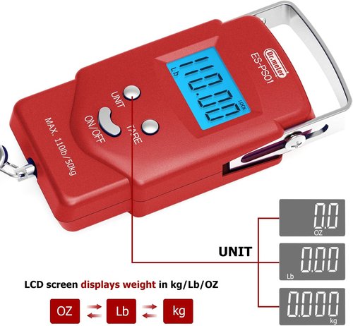 Dr.meter Digital Fishing Scale - 110lb Backlit LCD Display with Measuring Tape | Compact & Portable Gift for Men