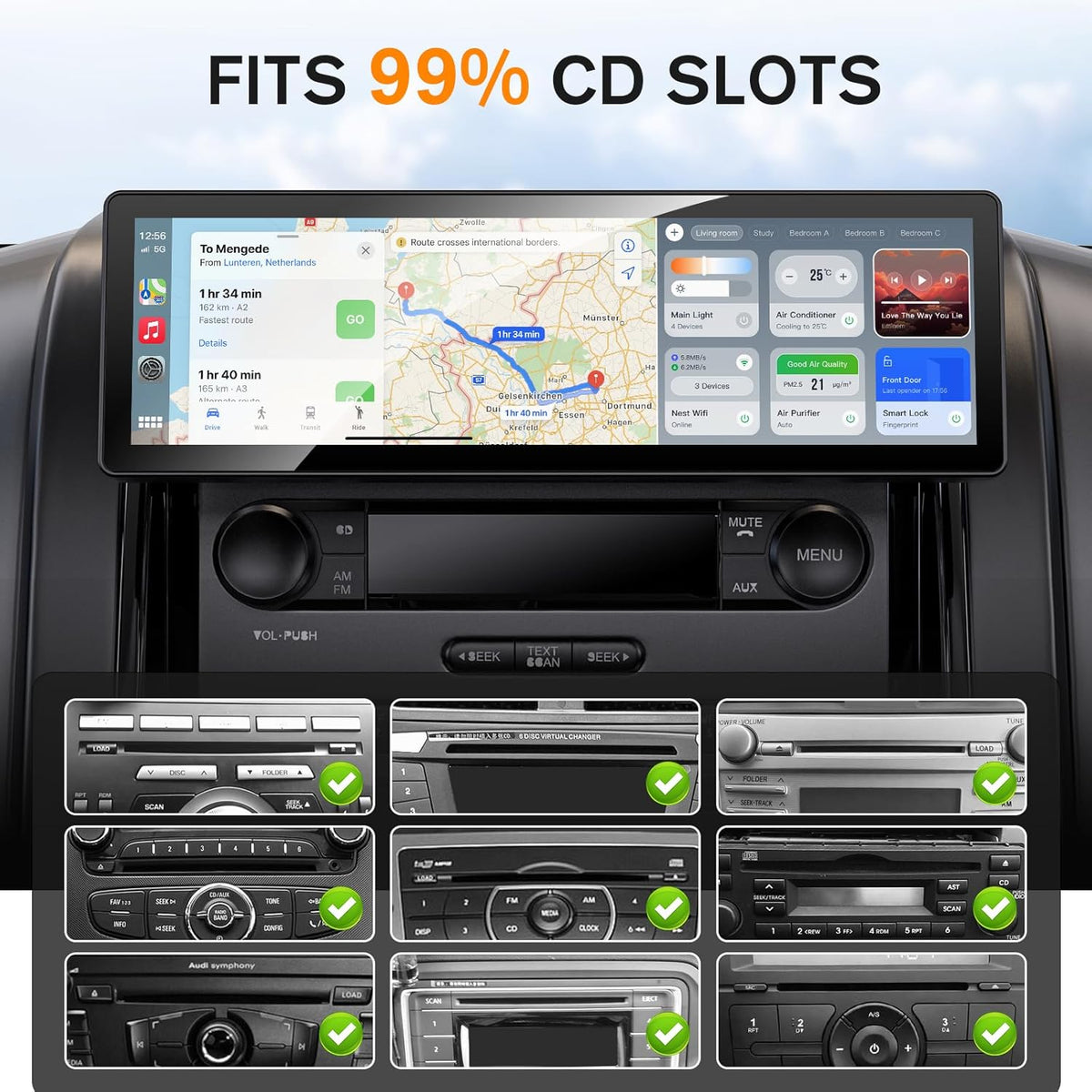 CD Slot Mount for CarPlay Screen 360° Rotation Tool-Free Installation Sturdy and Secure Compatible with in-Car Monitors CD Slot CarPlay Mount
