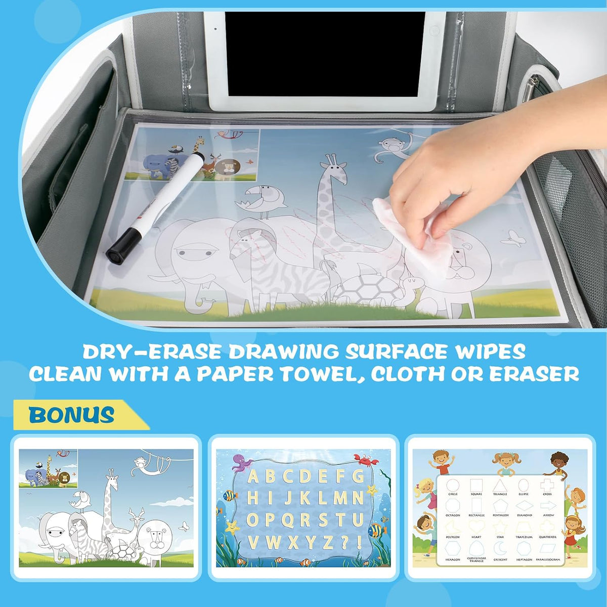 MENZOKE Kids Travel Tray for Boys or Girls, Travel Tray for Kids Car Seat