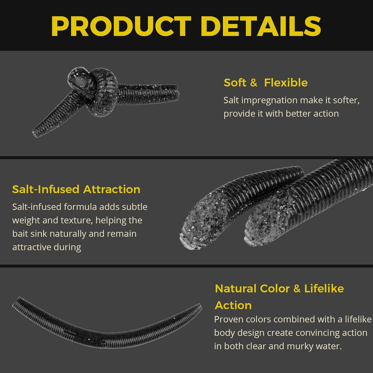 Senko Worms Kit - 30/50/78/100 Pcs Soft Plastic Fishing Lures | 4"/5" Salt-Impregnated for Bass Fishing
