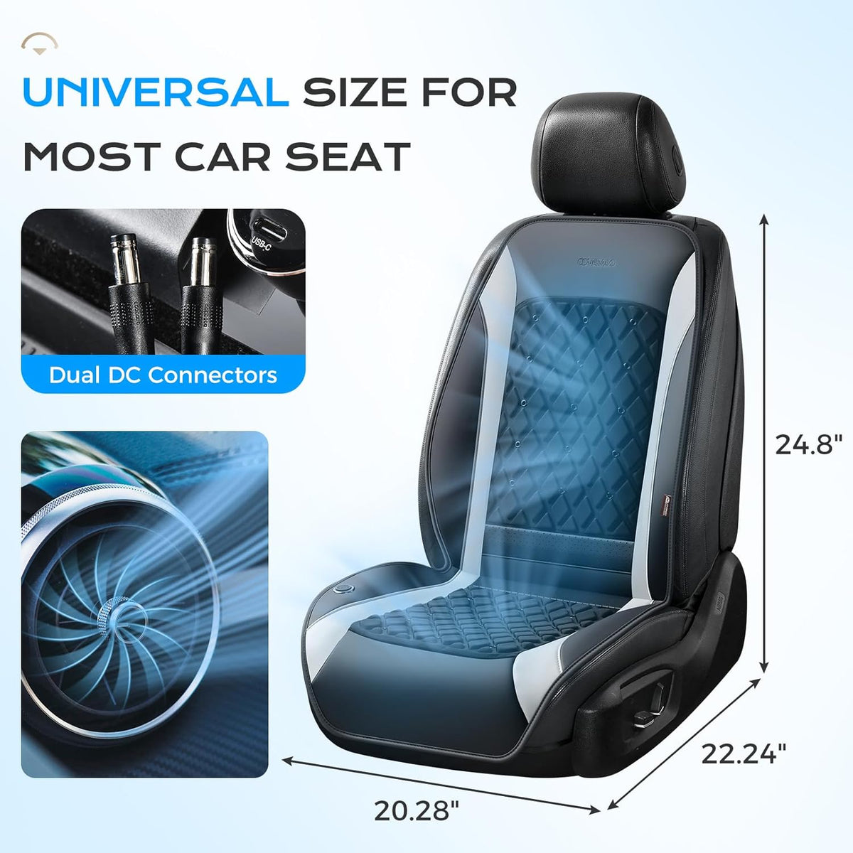 Coverado Ventilated Cooling Car Seat Cushion, 2026 Enhanced 12V-24V Fast Cool System, Cooled Seat Cover Universal for Car Sedan SUV Truck, Classic Gray