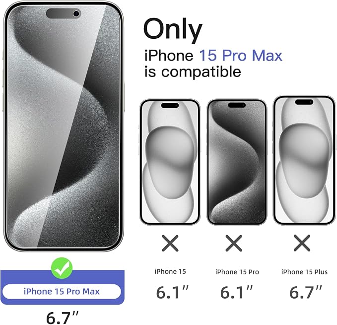 NEW'C 3x Privacy for iPhone 15 Pro Max Screen Protector+ 3x Camera Lens