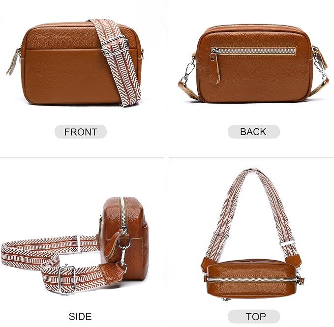 Small Crossbody Bags for Women Genuine Leather, Guitar Strap Shoulder Handbag